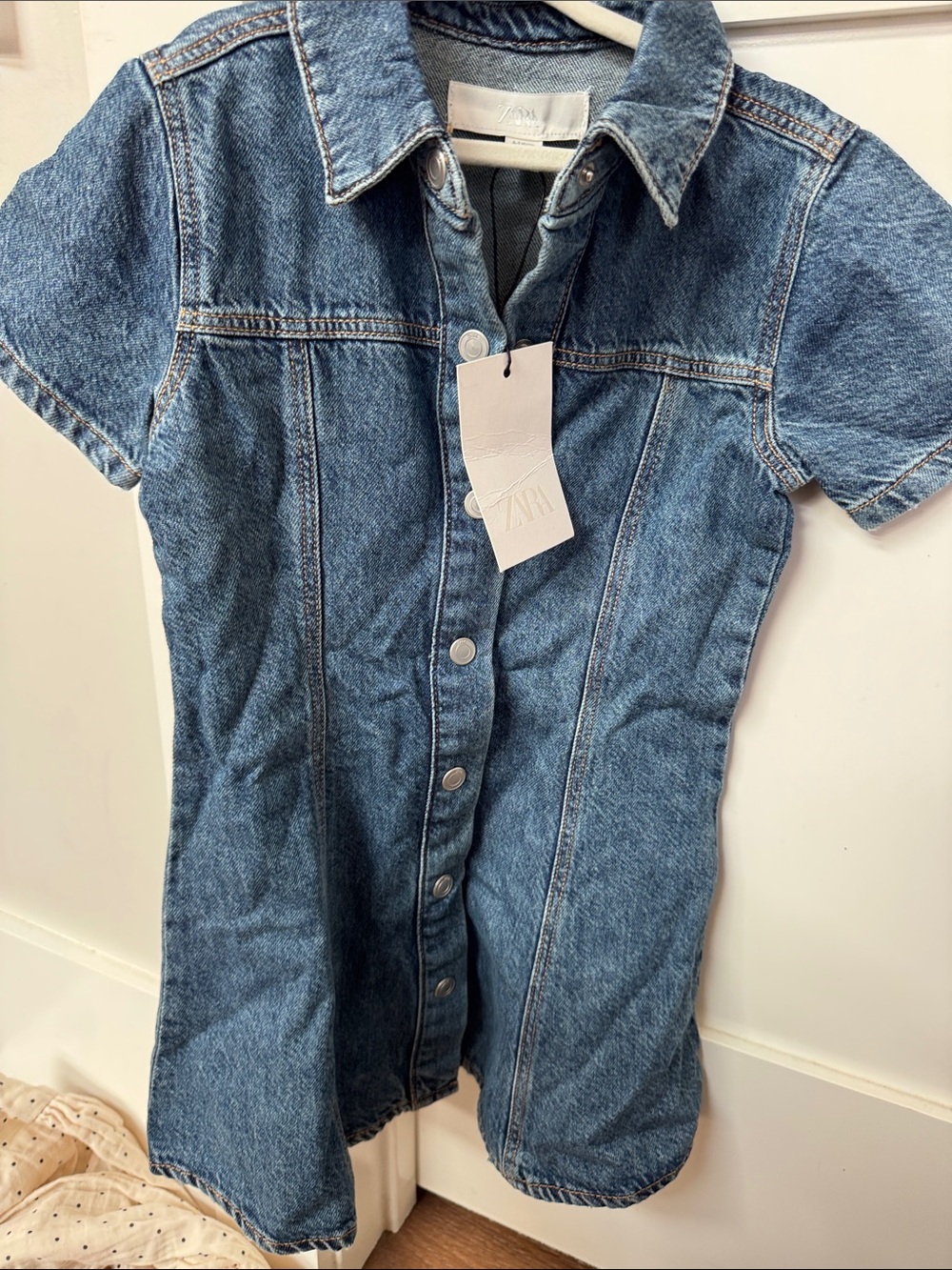 Zara Kids Denim Button-Front Short Sleeve Shirt Dress - Blue